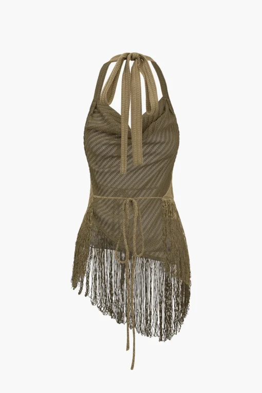 MICAS Pant Sets-Solid Fringe Backless Asymmetrical Trouser Set