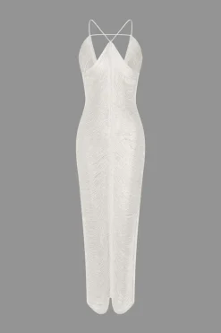 MICAS Midi Dresses-Solid Fringe Cut Out Slit Midi Dress