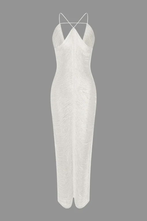 MICAS Midi Dresses-Solid Fringe Cut Out Slit Midi Dress