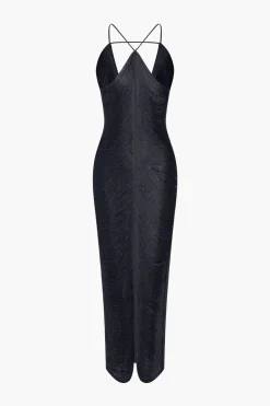 MICAS Midi Dresses-Solid Fringe Cut Out Slit Midi Dress