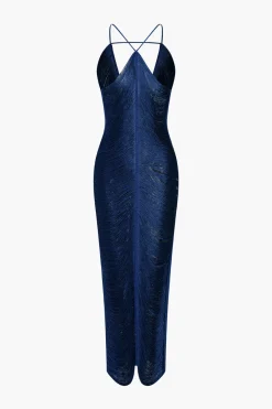 MICAS Midi Dresses-Solid Fringe Cut Out Slit Midi Dress