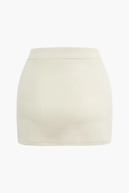 MICAS Skirt Sets-Solid Halter Backless Vest And Mini Skirt Set BEIGE