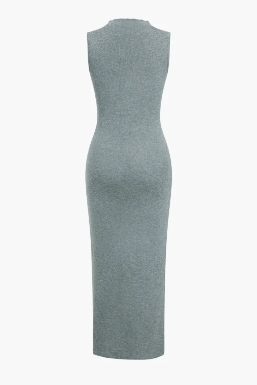 MICAS Knit Dresses-Solid High Slit Knotted Sweater Dress LIGHT GRAY