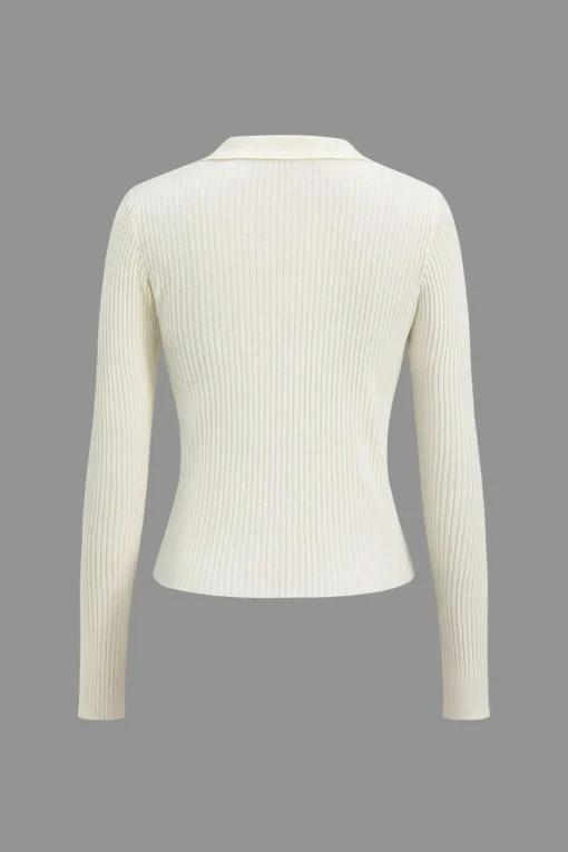 MICAS Knitwear|Knit Tops-Solid Knit Button Long-Sleeve Top
