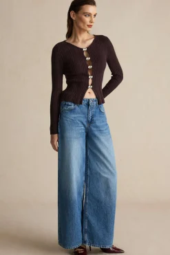 MICAS Knit Tops-Solid Knit Button Long-Sleeve Top BROWN