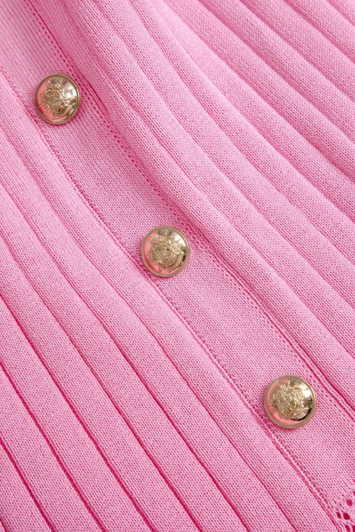 MICAS Knitwear|Knit Dresses-Solid Knit Button Round Neck Short Sleeve Dress