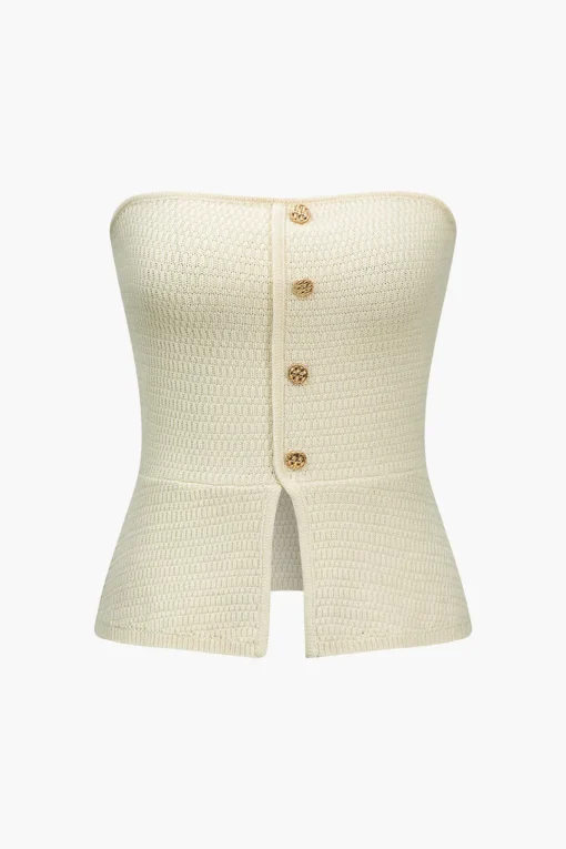 MICAS Knitwear-Solid Knit Button Sweater Tube Top IVORY