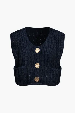 MICAS Knitwear|Knit Tops-Solid Knit Button Up Vest