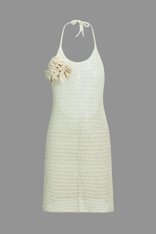 MICAS Knit Dresses-Solid Knit Cut Out Backless Tie-Up Dress BEIGE