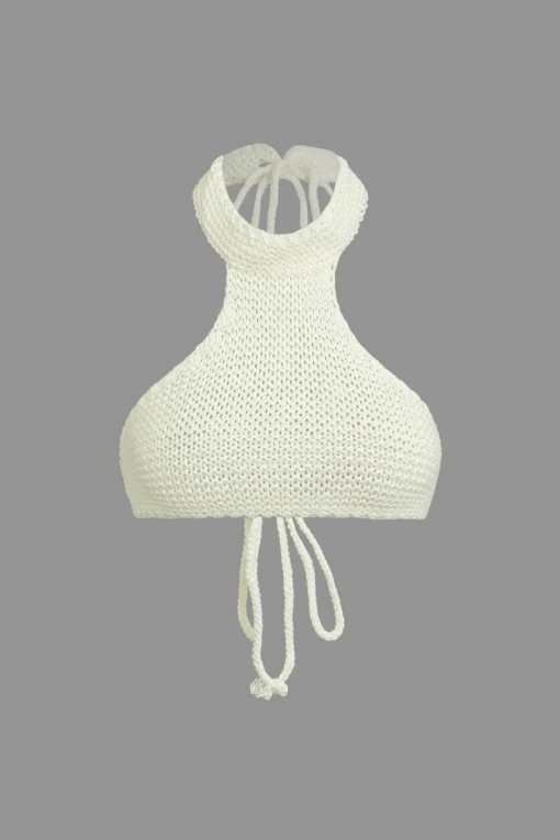 MICAS Knit Sets-Solid Knit Cut Out Tie-Up Top And Mini Skirt Set WHITE