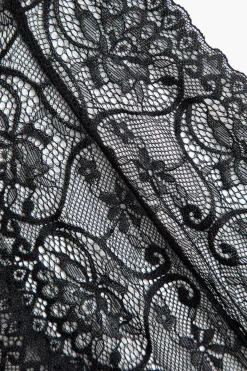 MICAS Lingerie & Sleepwear-Solid Lace Cut Out Lingerie Garter Set BLACK