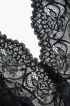 MICAS Lingerie & Sleepwear-Solid Lace Cut Out Lingerie Garter Set BLACK