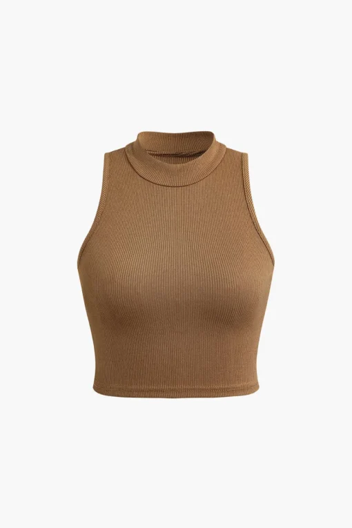 MICAS Tank Tops & Cami-Solid Mock Neck Tank Top