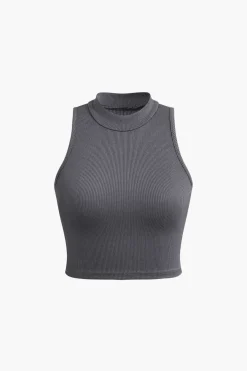 MICAS Tank Tops & Cami-Solid Mock Neck Tank Top