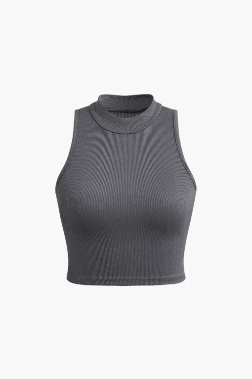 MICAS Tank Tops & Cami-Solid Mock Neck Tank Top