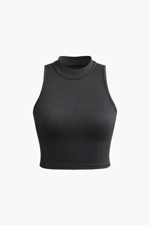 MICAS Tank Tops & Cami-Solid Mock Neck Tank Top