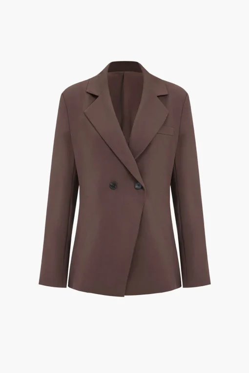 MICAS Outerwear|Outerwear-Solid Notched Lapel Button Blazer COFFEE
