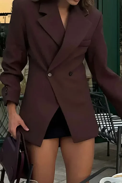 MICAS Outerwear|Outerwear-Solid Notched Lapel Button Blazer COFFEE