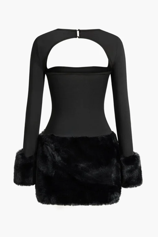 MICAS Long Sleeve Dresses|Mini Dresses-Solid Patchwork Mini Dress BLACK