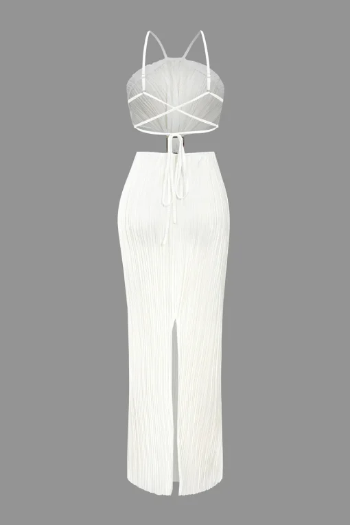 MICAS Maxi Dresses-Solid Pleated Slit Maxi Dress