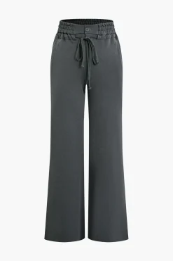MICAS Pants-Solid Pocket Drawstring Tie-Up Trousers STEEL