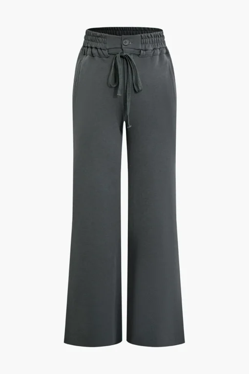 MICAS Pants-Solid Pocket Drawstring Tie-Up Trousers STEEL