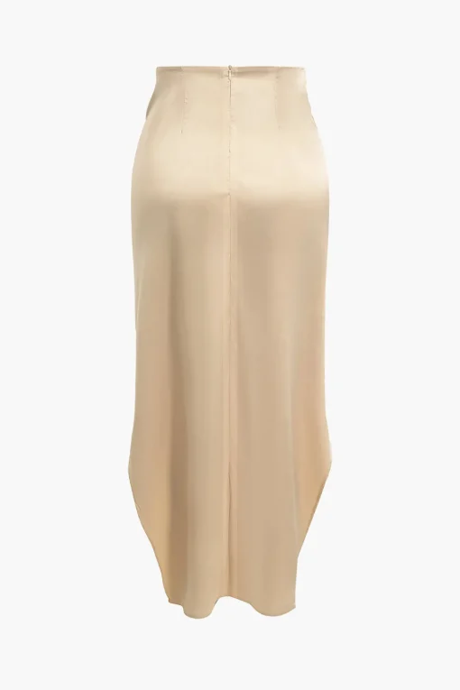 MICAS Skirt Sets-Solid Satin V-neck Cropped Shirt And Asymmetrical Skirt Set DUSTY ROSE
