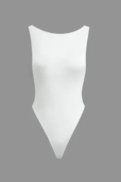 MICAS Bodysuits-Solid Sleeveless Backless Bodysuit WHITE