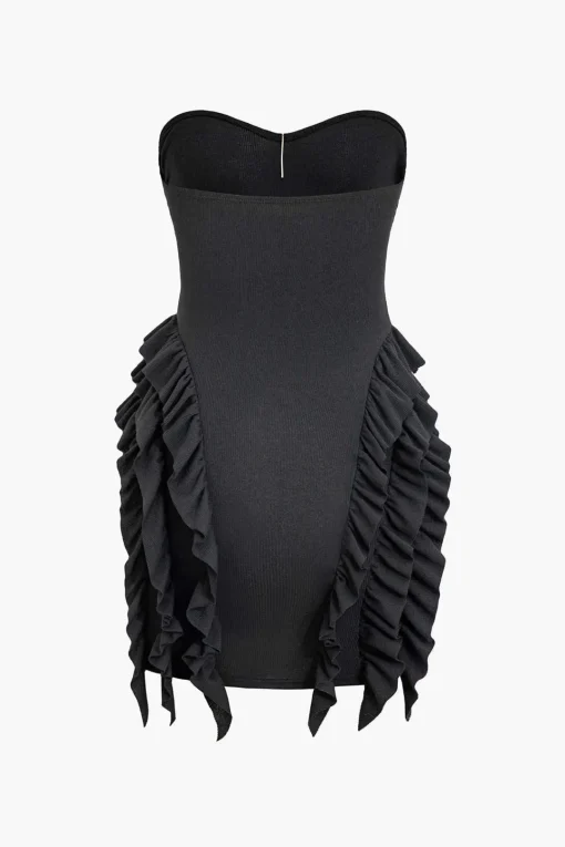 MICAS Mini Dresses-Solid Strapless Ruffle Mini Dress BLACK