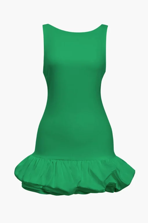 MICAS Mini Dresses-Solid Tank Ruffle Hem Mini Dress