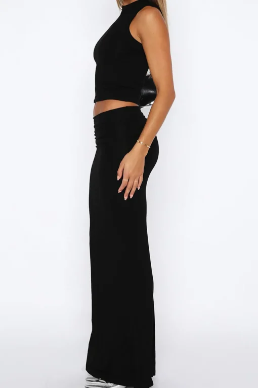 MICAS Skirt Sets-Solid Tank Top And Mermaid Maxi Skirt Set GRAY