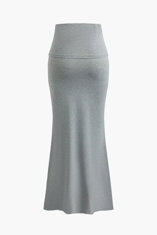 MICAS Skirt Sets-Solid Tank Top And Mermaid Maxi Skirt Set GRAY
