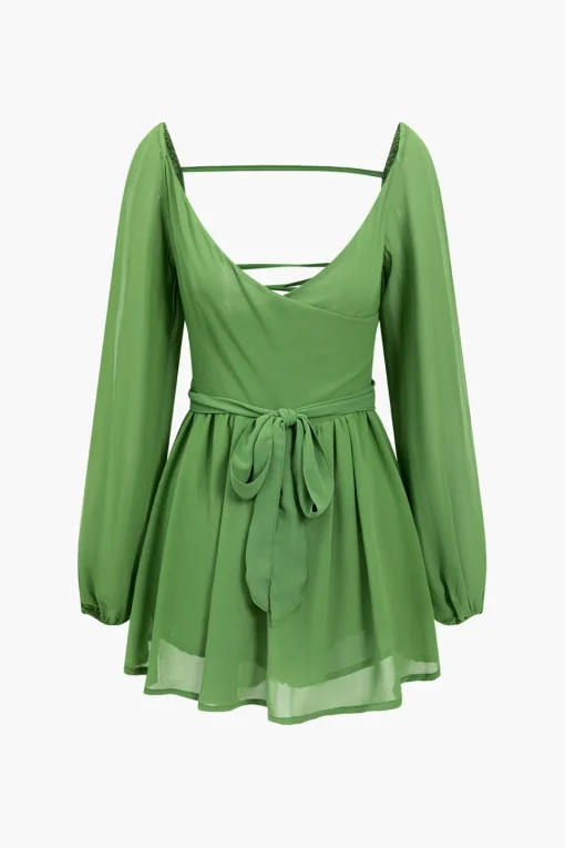 MICAS Mini Dresses-Solid Tie Back Braided Mini Dress GREEN