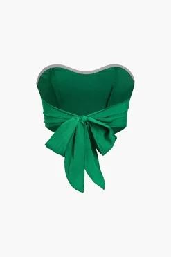 MICAS Pant Sets-Solid Tie Backless Tube Top And Cargo Trouser Set GREEN