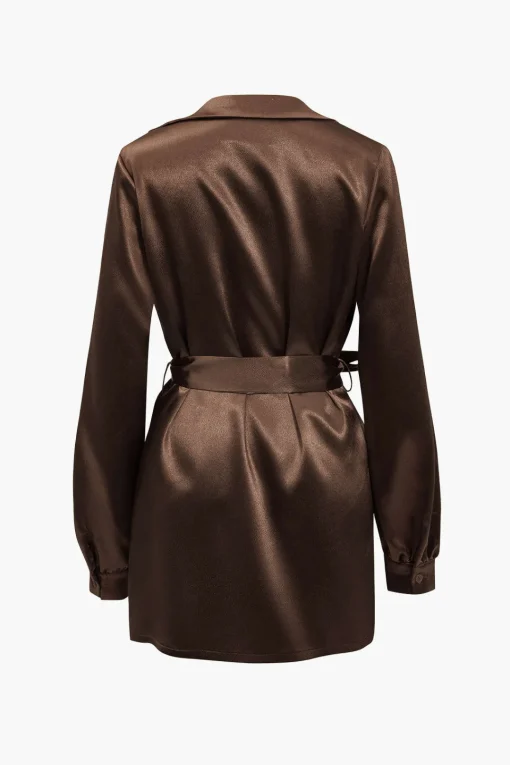 MICAS Long Sleeve Dresses|Mini Dresses-Solid Tie Front Draped Cowl Neck Belted Mini Dress
