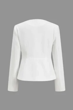 MICAS Outerwear|Outerwear-Solid V-neck Button Blazer WHITE