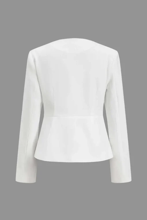 MICAS Outerwear|Outerwear-Solid V-neck Button Blazer WHITE