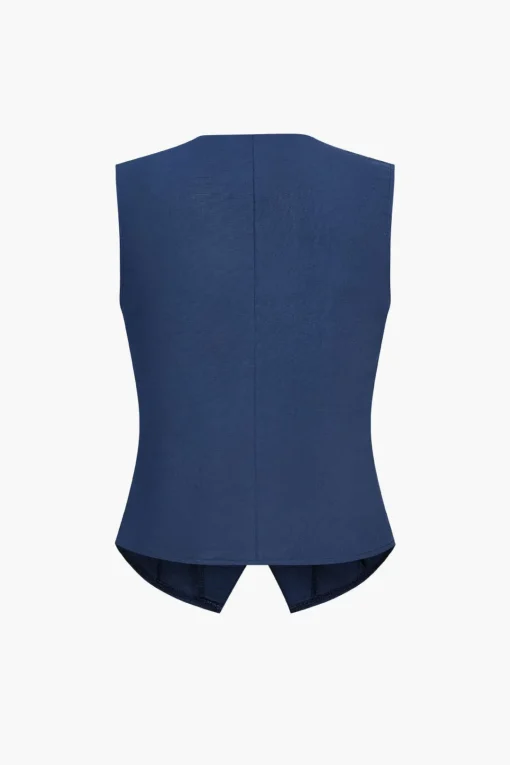 MICAS Short Sets-Solid V-neck Vest And Shorts Set NAVY