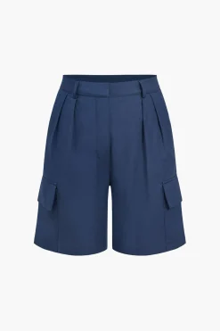 MICAS Short Sets-Solid V-neck Vest And Shorts Set NAVY