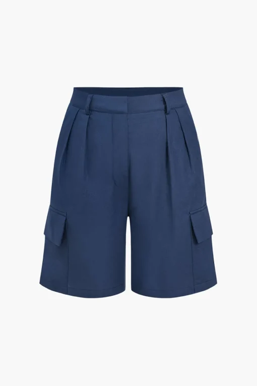 MICAS Short Sets-Solid V-neck Vest And Shorts Set NAVY