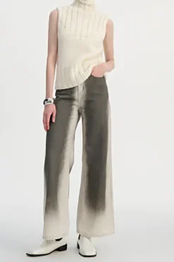 MICAS Jeans-Stained Print High Waist Wide Leg Pants BROWN