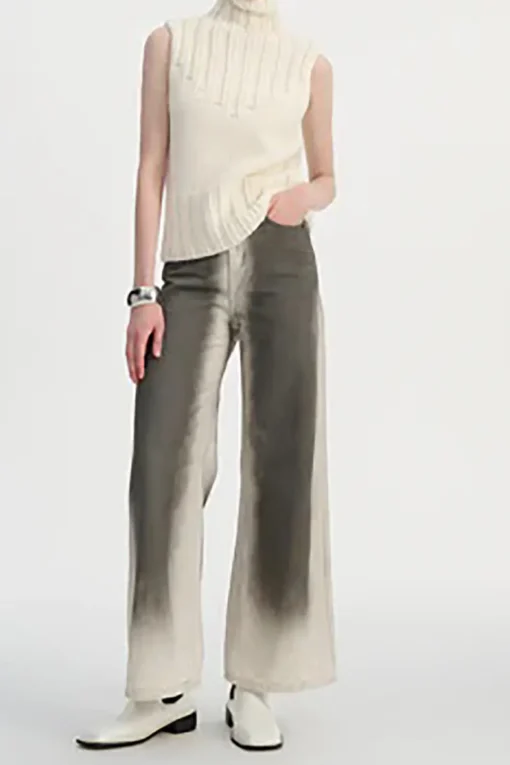 MICAS Jeans-Stained Print High Waist Wide Leg Pants BROWN