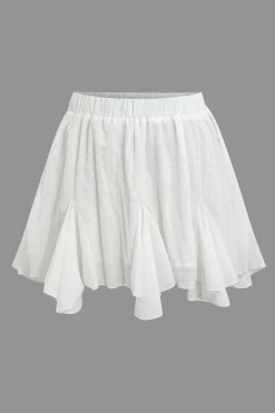 MICAS Skirt Sets|Vacation Sets-Strapless Bow Top and Ruffle Mini Skirt Set WHITE