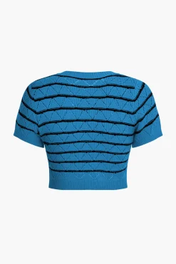 MICAS Knit Sets-Stripe Crop Knit Top And Shorts Set