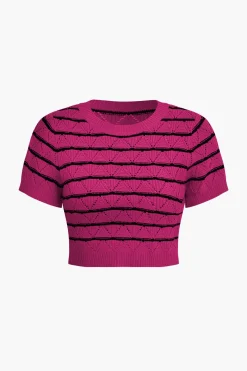 MICAS Knit Sets-Stripe Crop Knit Top And Shorts Set