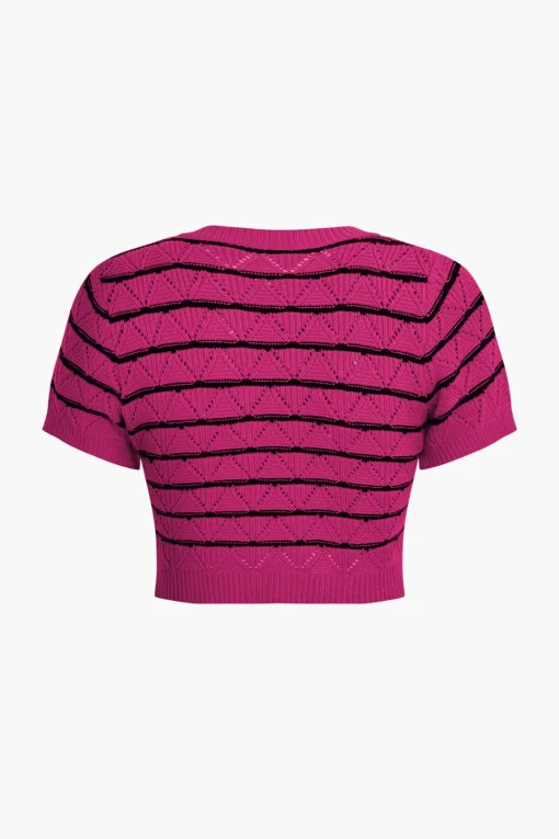 MICAS Knit Sets-Stripe Crop Knit Top And Shorts Set