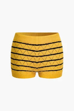 MICAS Knit Sets-Stripe Crop Knit Top And Shorts Set