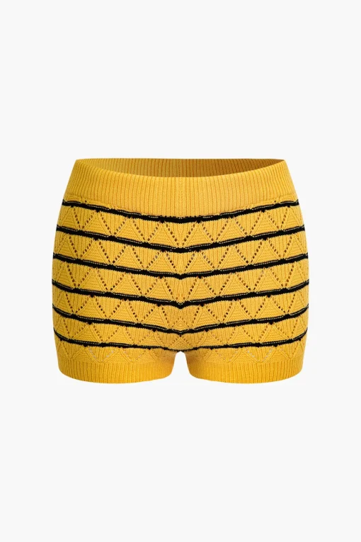 MICAS Knit Sets-Stripe Crop Knit Top And Shorts Set