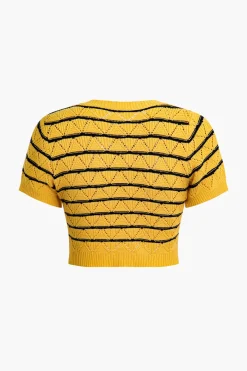 MICAS Knit Sets-Stripe Crop Knit Top And Shorts Set