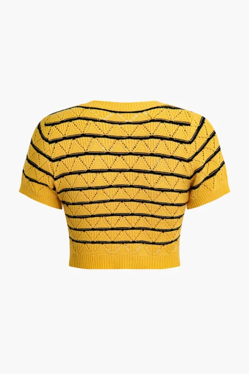 MICAS Knit Sets-Stripe Crop Knit Top And Shorts Set